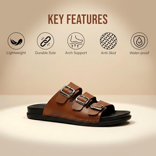 Image of BRUTON Men's STRIVO-1141 Wedge Sandals | Adjustable Buckle Toe Ring Comfort Sandals | Lightweight Cushioned Footbed | Anti-Slip Casual Outdoor & Daily Wear Footwear | Black