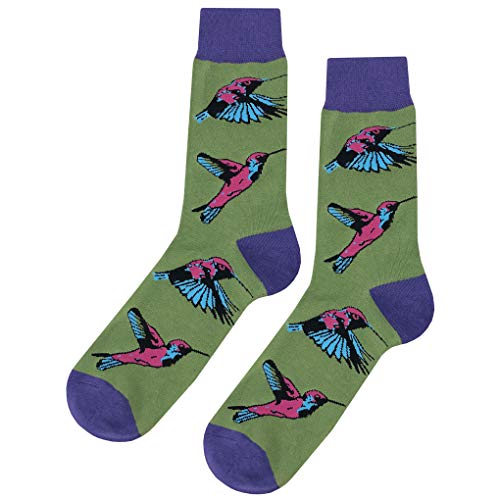 Hummingbird Visit Dress Socks Funny Novelty Crazy Fun Design Men Size 8-12 Cotton Casual Crew Colorful Funky Fancy Socks Gift for Men