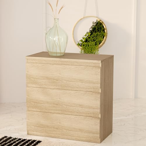 Forte EDMORE Kommode 70 80, Moderne Kommode mit 3 Schubladen, Holzwerkstoff, Sonoma Eiche Holzdekor, 77,2 cm breit x 79,8 cm hoch x 42,2 cm tief Forte EDMORE Kommode 70 80, Moderne Kommode mit 3 Schubladen, Holzwerkstoff, Sonoma Eiche Holzdekor, 77,2 cm breit x 79,8 cm hoch x 42,2 cm tief