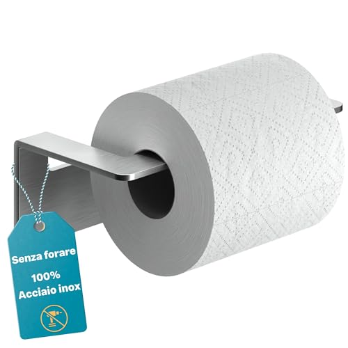 WEISSENSTEIN Porta carta igienica adesivo 3M - Acciaio inox - Porta carta igienica da muro - Porta rotolo carta igienica