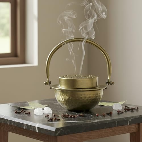 Image of Manor House Pure Iron Dhoop Dani with Handle | Traditional Sambrani Loban Incense Burner | Smoke Vent Lid Dhoop Holder for Pooja, Meditation, Home Temple, Yoga & Spiritual Use (Small)