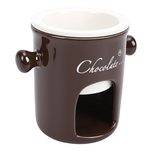Fockety Tasse à Fondue au Chocolat, Bougie Chauffe-plat en Céramique à Rétention de Chaleur, Paroi Lisse, Tasse à Fondue au Chocolat, à en Céramique avec Fourchette et Trou pour Bougie Chauffe-plat