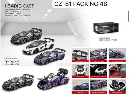 Image of Invite Enterprise Compatible for 1:24 Mclaren Senna Toy Car Model, Diecast Collectible Pull Back Model Car with Sound and Light, Toy Gift Vehicles for Adults Kids Boys Girls【Purple】