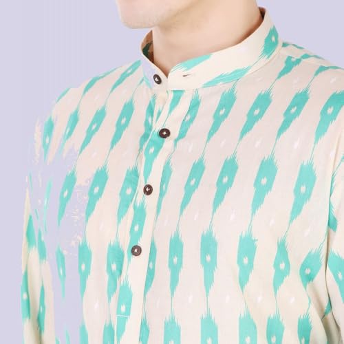 Image of SKAVIJ Mens Cotton Long Sleeve Tunic Printed Kurta