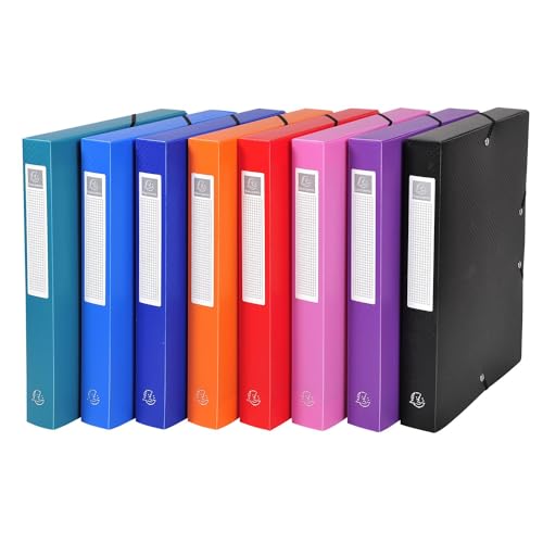Boites de classement Exabox OPAK lot de 8 de 40mm dos en couleurs assorties pour documents A4