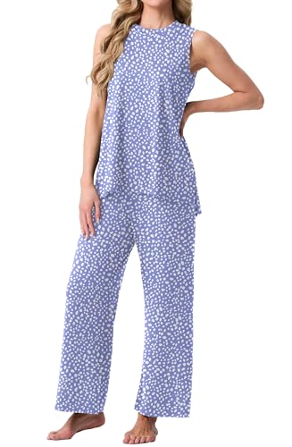 Image of PrinStory Womens Pajamas Sets 2 Piece Soft Pjs for Women Sleeveless Pajama Set Summer Loungewear with Pockets