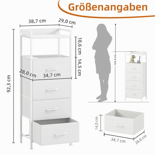Somdot Kommode for Schlafzimmer, 4 Schubladen, offenes Regal, Weiß – Ansicht 2