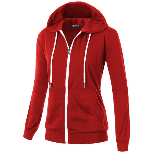 Image of GIVON Womens Casual Zip Up Hoodie Cotton Blend Soft Fabric Basic Layering Hooded Jacket with Kangaroo Pocket