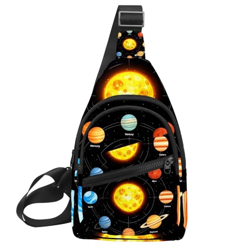 Sac à dos à bandoulière imprimé planètes pour voyage et sport