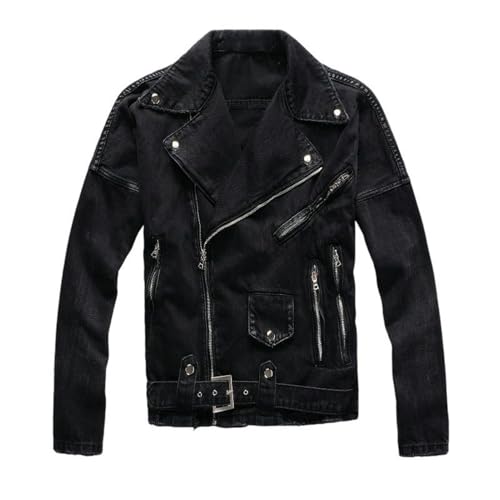 Veste en denim pour homme avec fermeture éclair asymétrique et coupe slim
