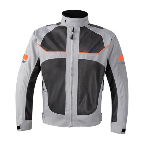 POXZSFX Chaqueta de moto de malla de verano, tejido transpirable, ajustable, reflectante, ropa de montar inteligente y funcional, chaqueta de moto de verano, Gris, SG