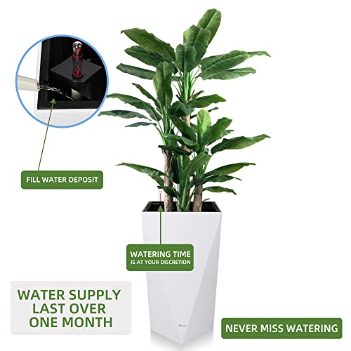 Dexceder 20 Inches Tall Self Watering Planter Diamond High Gloss Indoor Outdoor, Thickened Rhombus Large Floor Standing Flower Plant Pot With Water Level Indicator (White) #TOP4