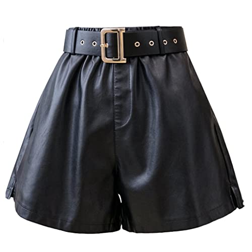 Shorts en cuir PU hivernal RLKHXBS à taille haute avec ceinture chic et poches