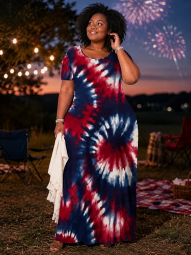 Image of SUZONANA Plus Size Dresses for Women Summer Casual Maxi Dress Short Sleeve Loose Vacation Dress