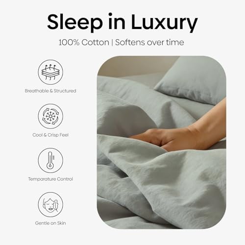 Image of Haus and Kinder Bedsheet King Size, 300 TC 100% Organic Cotton Percale Weave, Flat Bedsheet for King Size Bed with 2 Pillow Covers - Marrow Stitch Detaling (Coastal Calm, 108 * 108 Size)