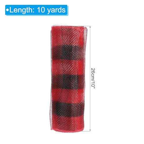 PATIKIL 1pcs Deco-Mesh, 10 Inch x 10 Yard Deco-Mesh Ribbon Roll Foil Metallic for Christmas Tree Wreaths Decoration,Red Black - Image 2