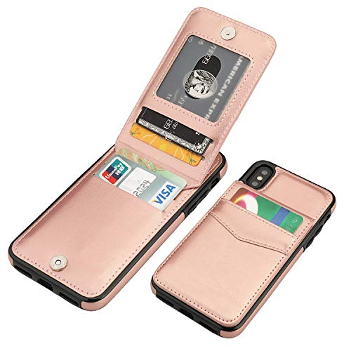 KIHUWEY - Funda Tipo Cartera para iPhone X y iPhone XS (Piel sintética, Cierre magnético, función Atril), Color Negro