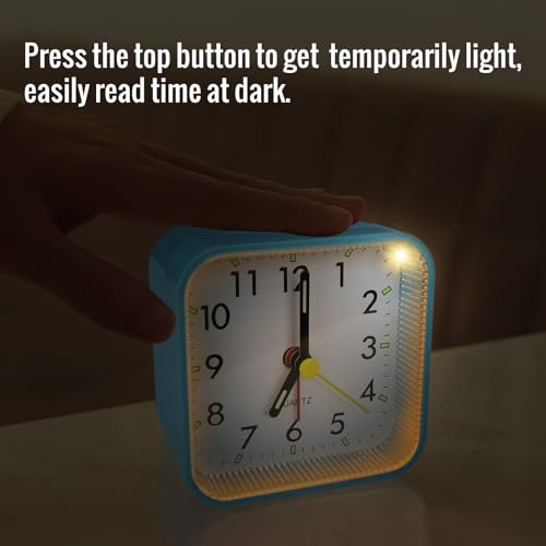 Image of Lamisola Small Battery Operated Analog Alarm Clock for Bathroom, Travel Clock, Quieter Bedrooms Desk Bedside Clocks for Kids Teen, Blue
