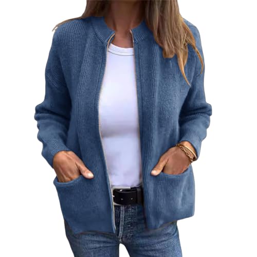 Women's Round Neck Zipper Knitted Jacket Zip Up...