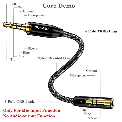 DUKABEL DC4 3.5mm TRS to TRRS Adapter Cable, Microphone Audio Adapter, TRS Female to TRRS Male Converter for Smartphone, PS4, Tablet, Laptop