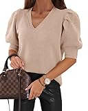 Women's Puff Short Sleeve Sweater Tops 2025 Spring Summer Trendy Casual T Shirts Blouses