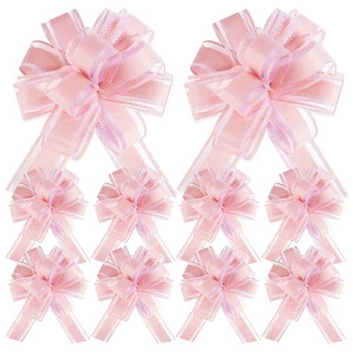 Dalababa 10 Pcs Pull Bows for Gift Wrapping 4.3 Inch Solid Colour Ribbon Bows for Wedding Christmas Valentine Birthday Party Present Baskets Decoration - Pale Pink