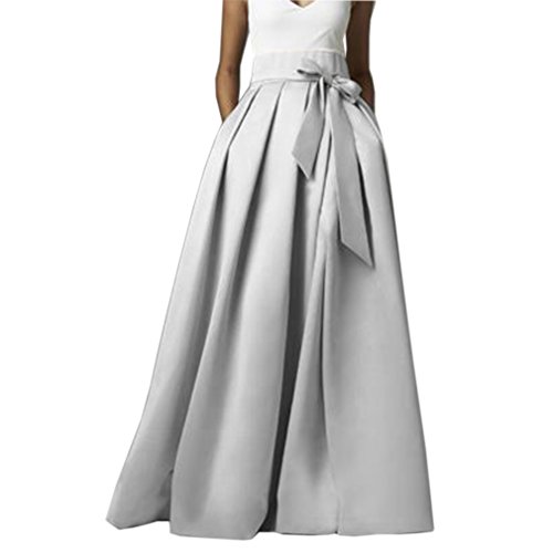 Lisong Women Floor Length High Waisted Taffeta Bowknot Party Skirt