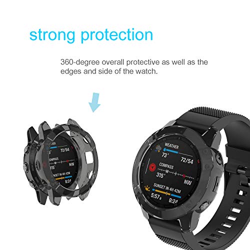 Etui kompatybilne ze smartwatchem Garmin Fenix 6, przezroczyste, TPU, odporne na wstrząsy, odporne na zarysowania, etui, pełna ochrona, elastyczne, odporne na zarysowania, do smartwatcha Fenix 6 (przezroczyste)