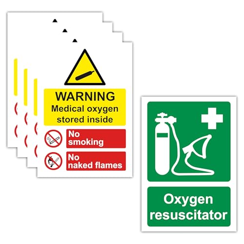 Set of 5 Medical Oxygen Safety Sign Labels (148 × 210 mm), 