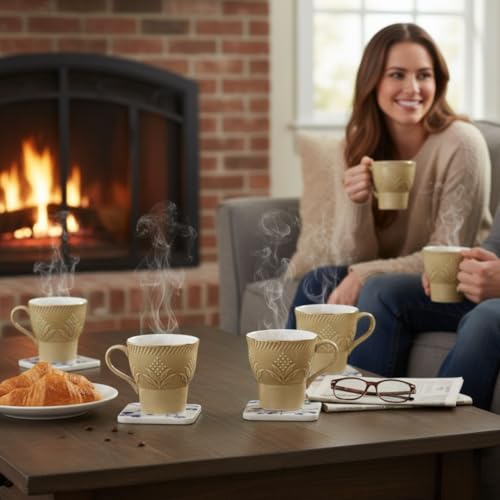 Image of Clay Craft Fine Ceramic Tea Cups Set of 6| 120 Ml Designer Cups with Elegant Texture & Gold Rim | Ideal for Tea Serving| Home| Guests & Gifting