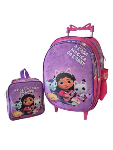 Mochila Escolar Gabby Casa Mágica Tam G Rodinhas Meninas + Lancheira Térmica