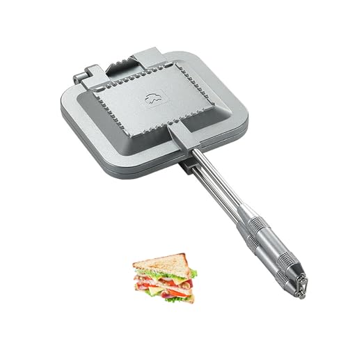 Campingmoon Camping Toastie Maker Aluminum Double-sided Heating Toaster Sandwich Maker Multifunction Stovetop Grill Pan Cooking Equipment (Sliver)