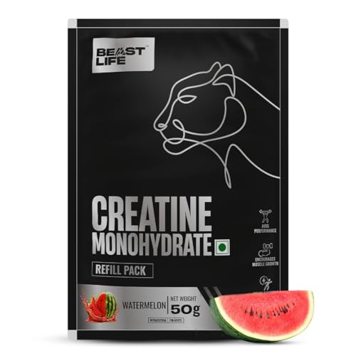 Image of BEASTLIFE Super Micronized Creatine Monohydrate Powder 50g Refill Pack| 13 Servings Watermelon Flavor | NABL Lab Tested | Premium Sports Nutrition for Strength & Performance