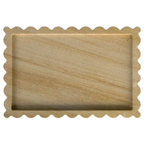 Natural Marble Tray for Kitchen Counter Handmade Decorative Coffee Table Countertop Luxury Scalloped for Desktop/Vanity/Bathroom/Bedroom Organizer Ideal for Serving/Perfume/Jewelry (11x8 Inches)