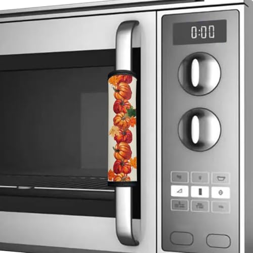 Image of Dreaweet Autumn Pumpkin Design Fridge Handle Covers Set of 4 Fall Kitchen Decor Refrigerator Door Handle Covers Washable Universal Fit Microwave Oven Dishwasher,Keep Your Kitchen Appliance Clean