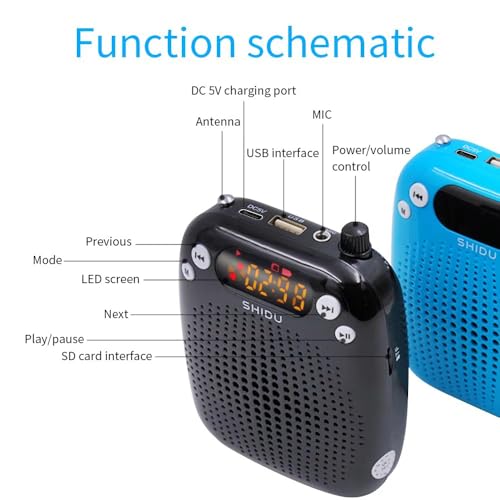 Image of Juarez 10W Voice Amplifier with Wired Microphone, Bluetooth 6.0 Portable PA Speaker, FM Radio, USB /TF Playback, LED Display, Type-C Rechargeable for Teaching & Training, Classroom, Speech, Tour Guide