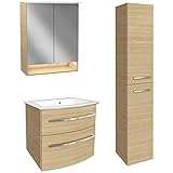 Das stylische und das abgestimmte Design vervollständigen das vierteilige Möbel-Set für Ihr Badezimmer. Die Anlieferung erfolgt per Spedition! Im Lieferumfang enthalten: 1x Waschtischunterschrank, 1x Gussmarmor Waschbecken, 1x LED Spiegelschrank mit Schalter & Steckdose, 1x Hochschrank rechts