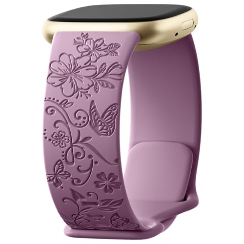Compatible with Fitbit Sense Bands/Versa 3 Bands/Fitbit Versa 4 Bands for Woman/Sense 2 Bands, Soft Floral Pattern Sport Accessories for Fitbit Versa 4/Versa 3/Sense2/Sense SmartWatch, Smoke Purple