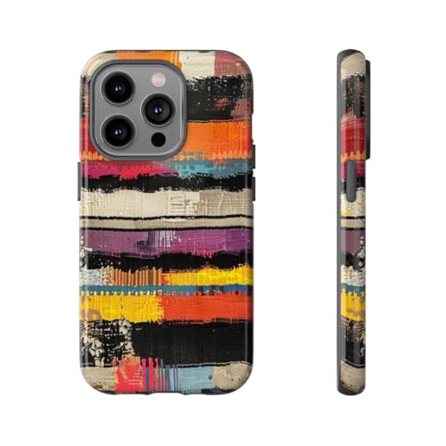Coque résistante brillante iPhone 14 Pro motif tissé abstrait multicolore style urbain chic