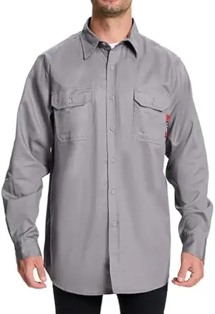 SRsafety Hi Vis FR Shirts for Men,7.0oz Long Sleeve FR Work Shirts,100% Cotton High Visibility Fire Shirt