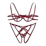 Zzalalana Sexy Lingerie Sets for Women Naughty Hollow Out Body Harness Cage Bra and Panty Outfits 2 Piece Strappy Babydolls Wine