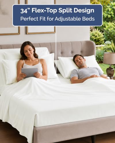 Image of Flex Top Split Head King 6 Piece Sheet Set - Soft & Cooling - Antique White