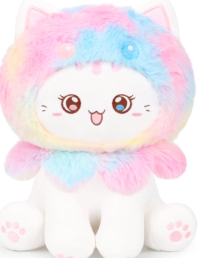 AIXINI Cute Shark, Frog & Strawberry Cat Plush Pillow Set – Huggable Stuffed Animal with Soft Filling, Adorable Sitting Pose, Comfort Gift for Kids & Adults (Four-in-one, Medium Size)