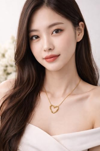 Image of Simple Chains Hollow Heart Necklace Set For Women and Girls Stylish | Anti Tarnish Waterproof Stainless Steel Chain Pendant Necklaces Jewelry for Love | Gold Toned Jewellery Accessories for Woman & Girls | Birthday Gift for Wife & Girlfriend