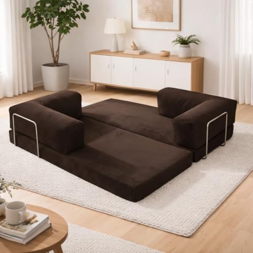 Image of Torque Vegas 3 Seater Sofa Cum Bed for Sleeping - Dark Brown | Premium Suede Fabric 3-Seater Double Foam Fold Out Sofas Bed | Convertible 2 in 1 Sofa Cuma Bed for Office