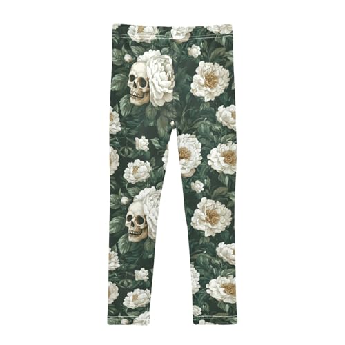ZZKKO Girls Leggings Flowers Peony and Skull Toddler Girls Clothes Leggings for Girls Toddler Girls Leggings 3-4T2