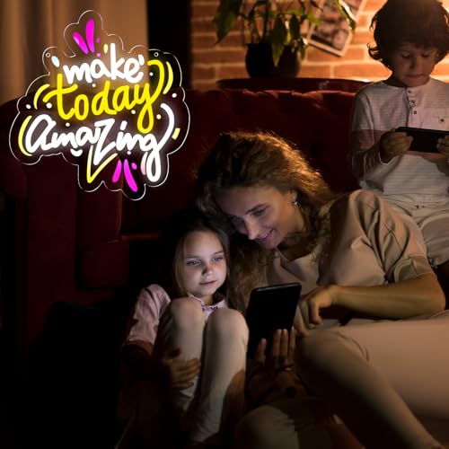 Image of Make Today Amazing Neon Signs Inspirational Letter Neon Lights Wall Decor for Classrooms Offices Bedroom Home Gift Art for Boys Girls Family-13 x 12.2 IN-USB Powered-Acrylic