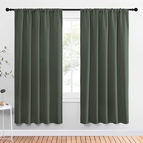 NICETOWN Bedroom Curtains Blackout Draperies - All Season Thermal Insulated Solid Rod Pocket Top Blackout Curtains/Drapes for Kid's Room (Dark Mallard