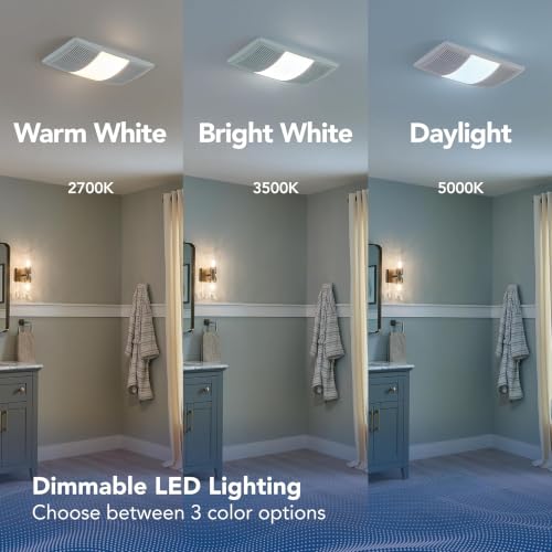 Image of Broan-NuTone Bathroom Exhaust Fan with Heater Quiet 1.5 Sones, 80 CFM and 3-Level CCT Lighting, Powerful Ventilation and Warm Comfort for Any Bathroom