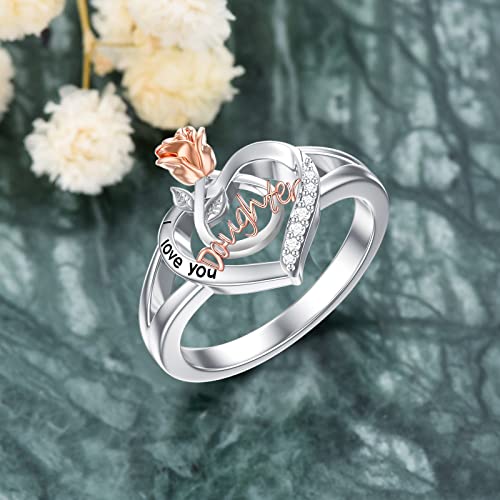 POPKIMI Gifts for Daughter with Rose Flower 925 Sterling Silver Ring - Daughter Birthday Gifts Jewelry Love Heart Ring4